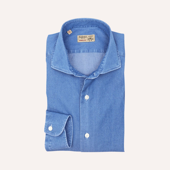 Blue Denim Cutaway Shirt - Slim Fit