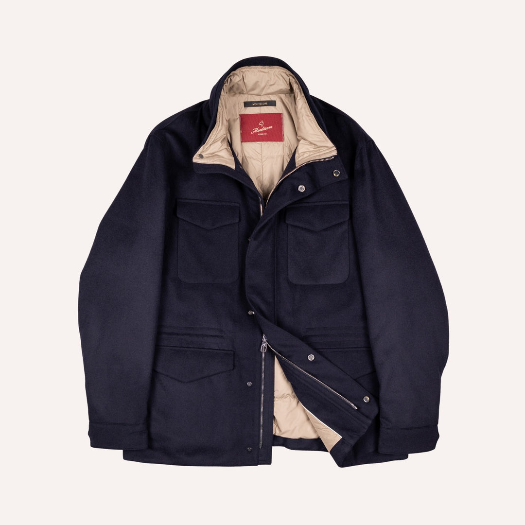 Navy Wool Padded Field Jacket