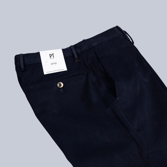 Navy Washed Cotton Twill Trousers
