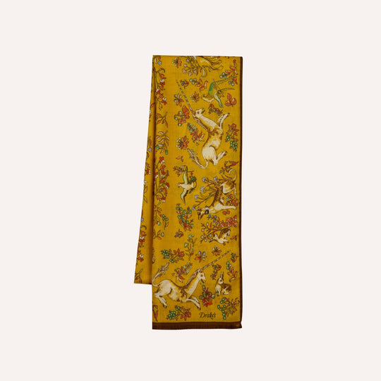 Yellow Unicorn Garden Print Wool Silk Scarf