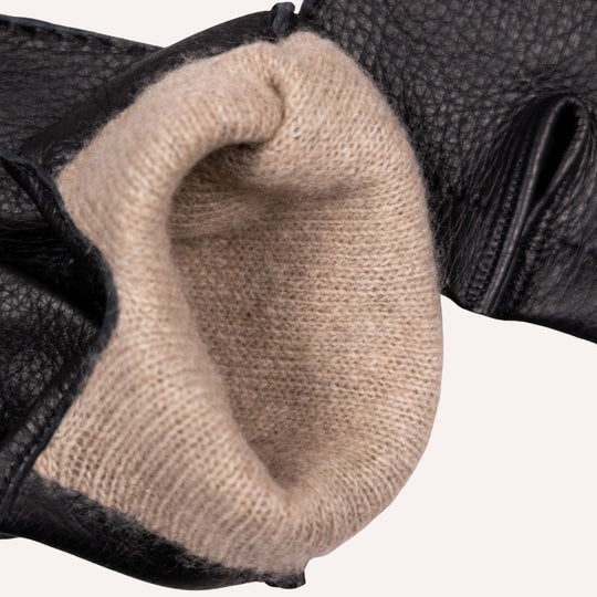Black Deer Skin Cashmere Lined Gloves