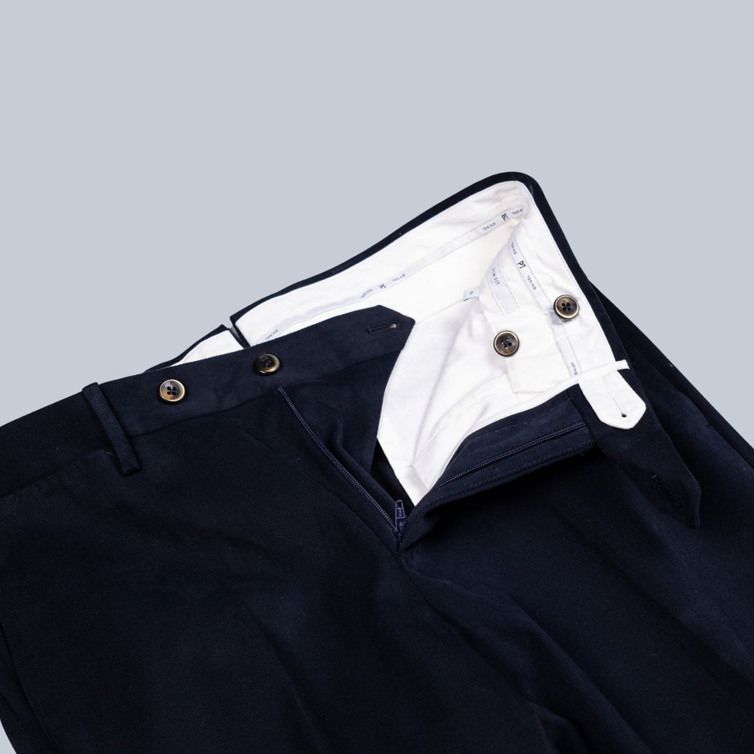 Navy Washed Cotton Twill Trousers