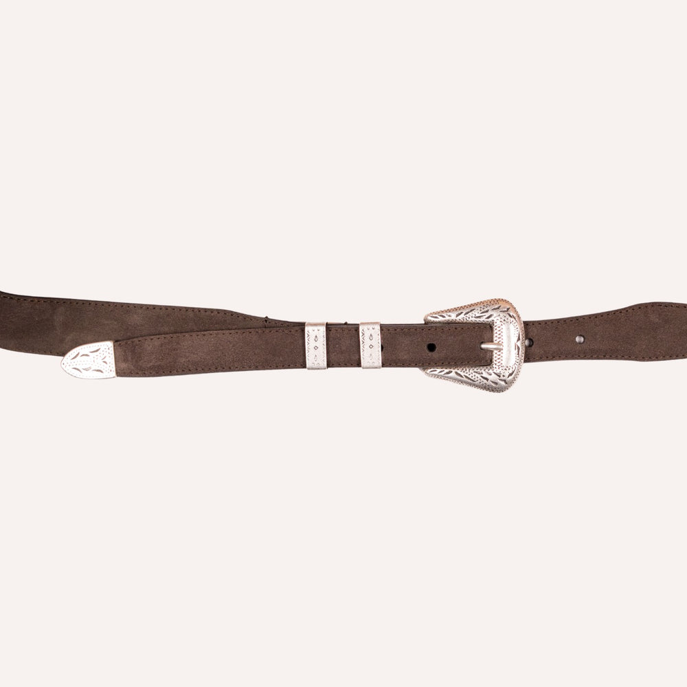 Dark Brown Suede Western 30mm Belt