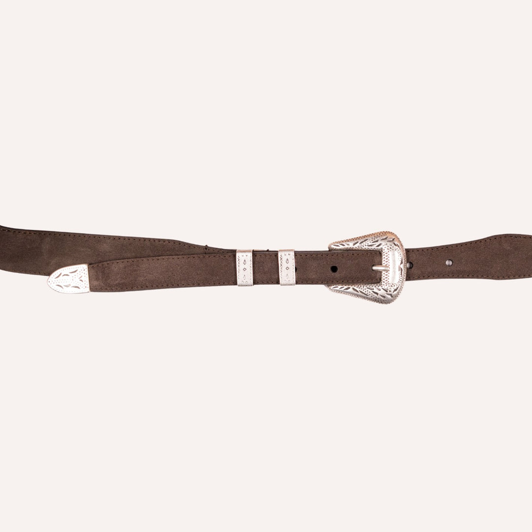 Dark Brown Suede Western 30mm Belt