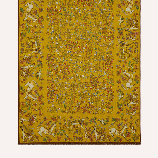 Yellow Unicorn Garden Print Wool Silk Scarf