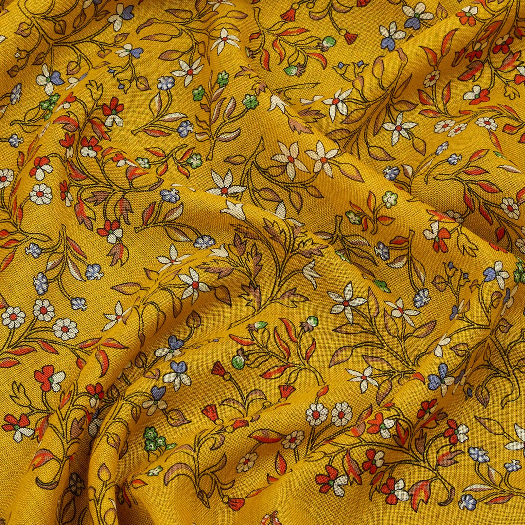 Yellow Unicorn Garden Print Wool Silk Scarf