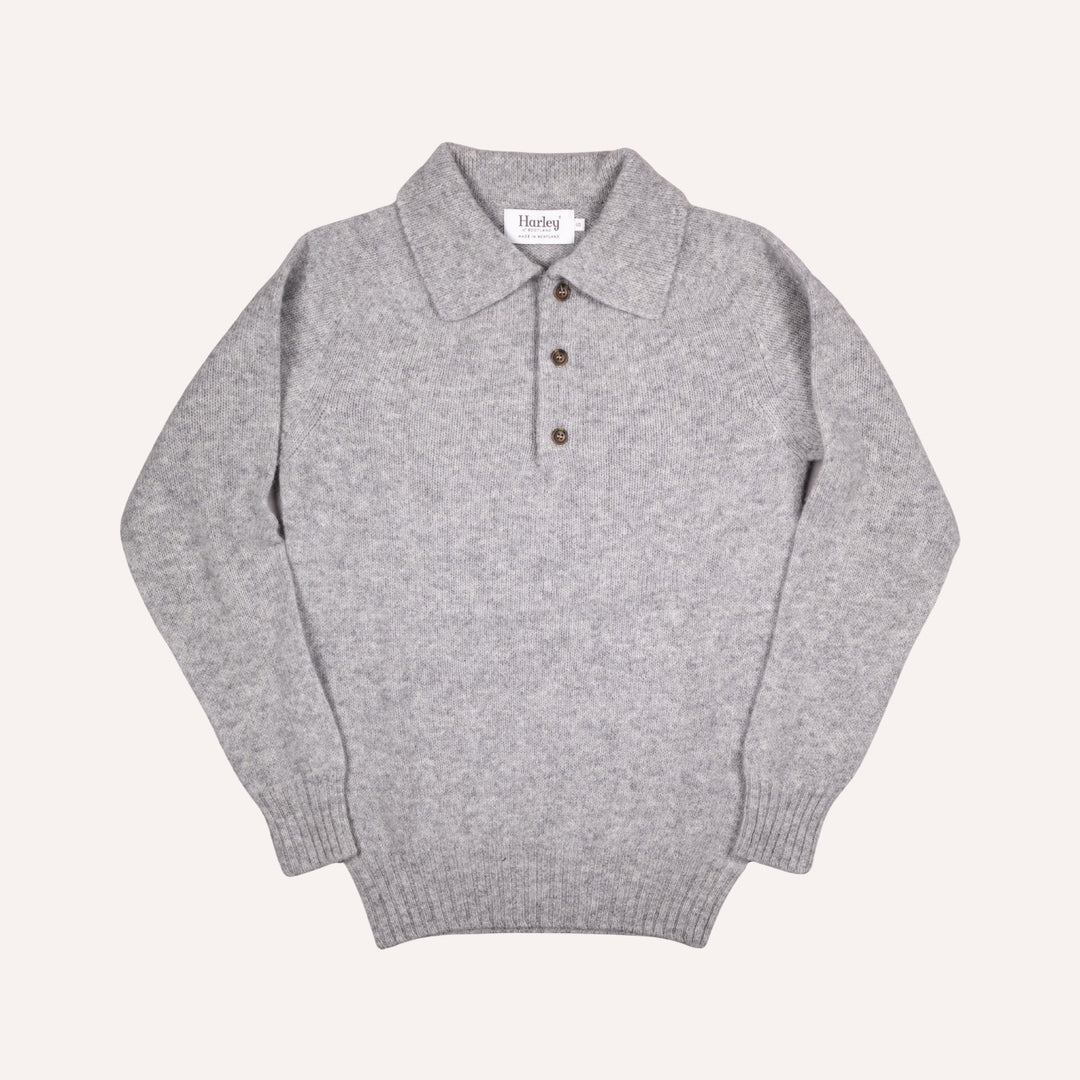 Silver Grey Lambswool 3 Button Sweater