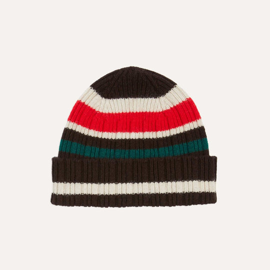 Brown Ecru & Red Striped Geelongora Beanie