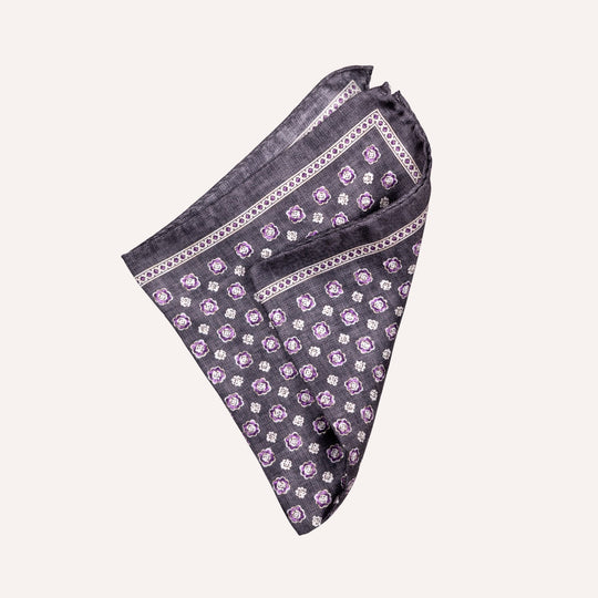 Washed Black Purple Flower Pattern Pocket Square