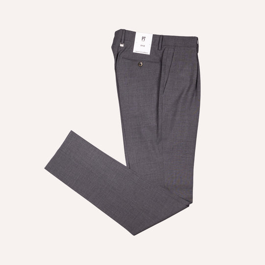 Grey Tropical Wool Pleated Slim Fit Trousers