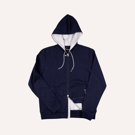 Navy Cotton Jersey Zip Hoodie