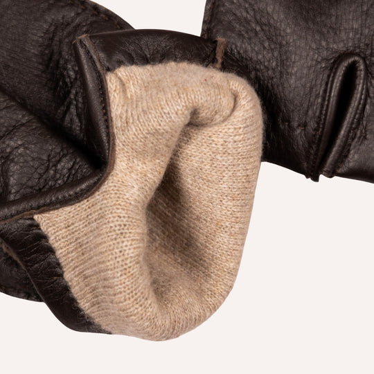 Dark Brown Deer Skin Cashmere Lined Gloves