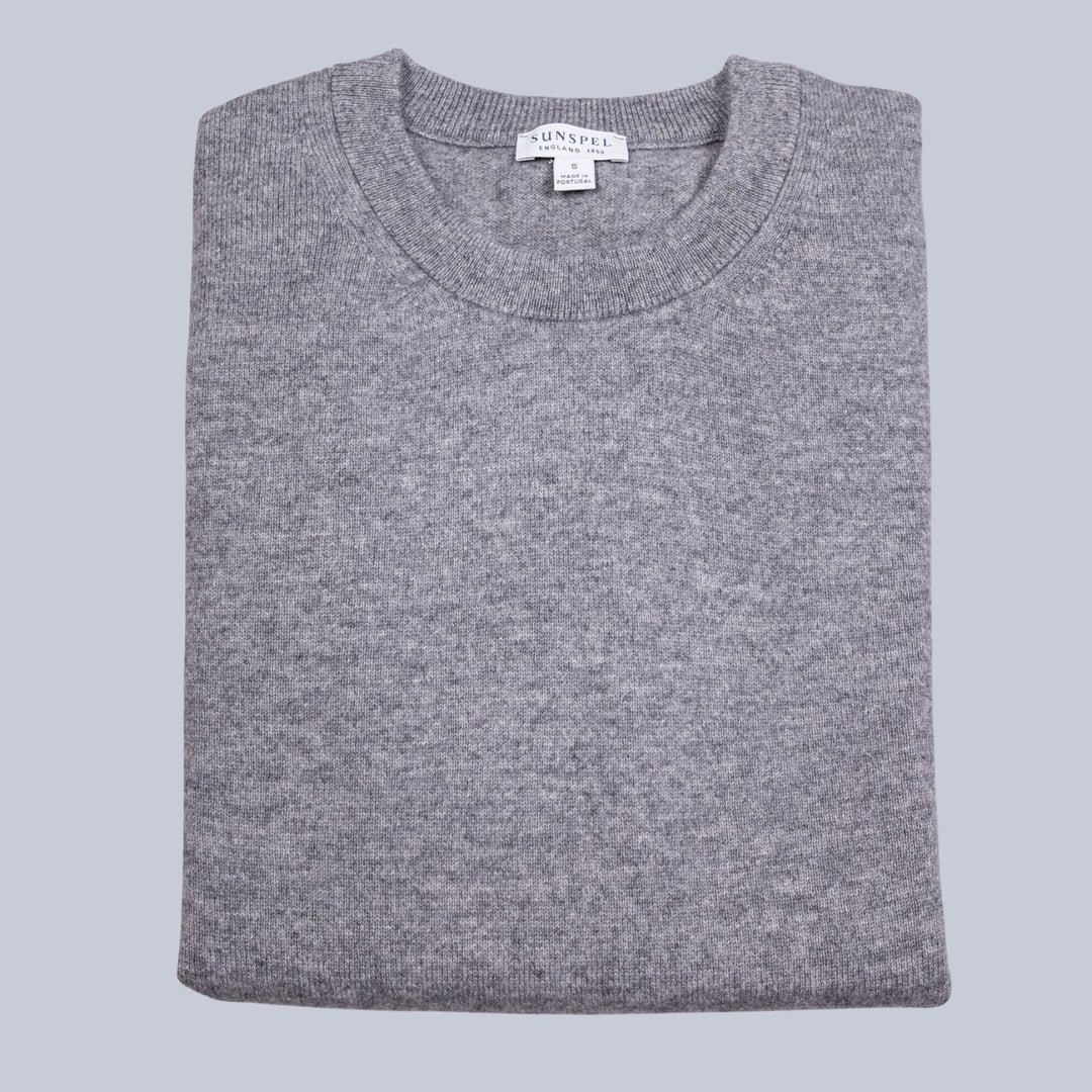 Grey Melange Cashmere Crewneck Sweater