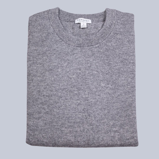 Grey Melange Cashmere Crewneck Sweater