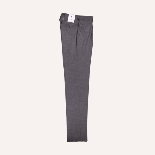 Grey Tropical Wool Pleated Slim Fit Trousers
