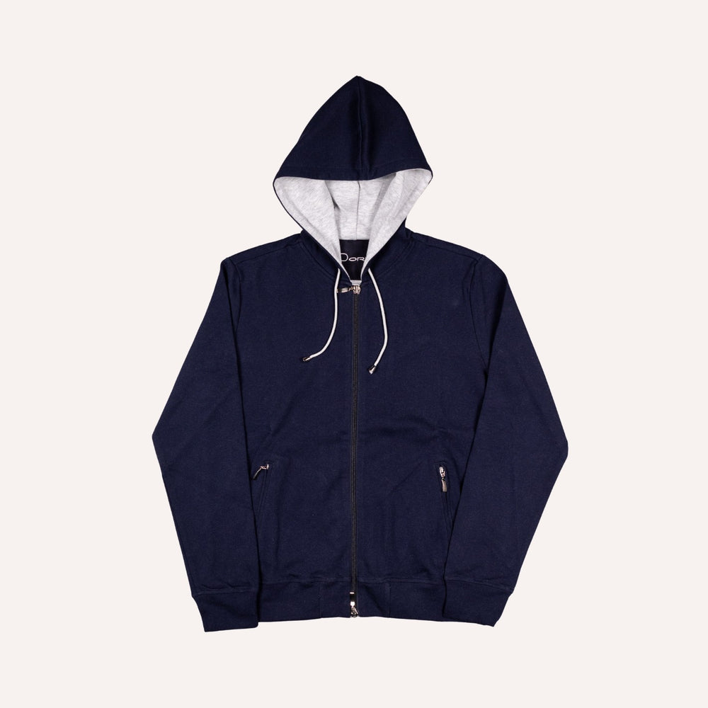Navy Cotton Jersey Zip Hoodie