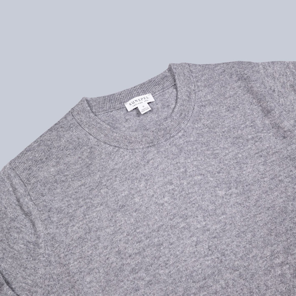 Grey Melange Cashmere Crewneck Sweater