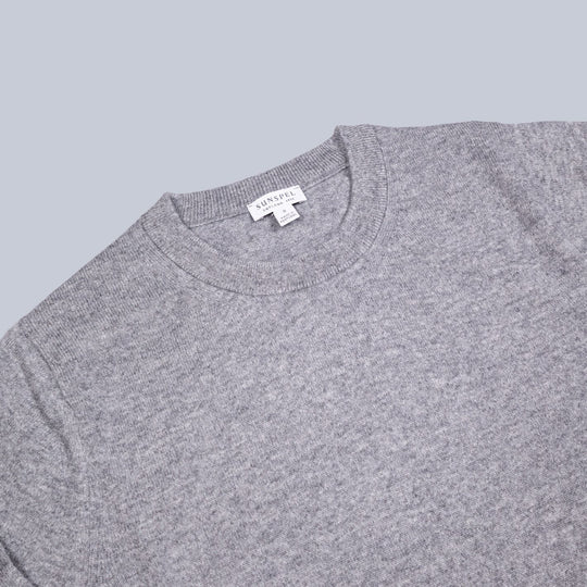 Grey Melange Cashmere Crewneck Sweater