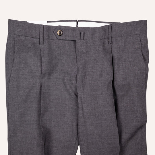 Grey Tropical Wool Pleated Slim Fit Trousers