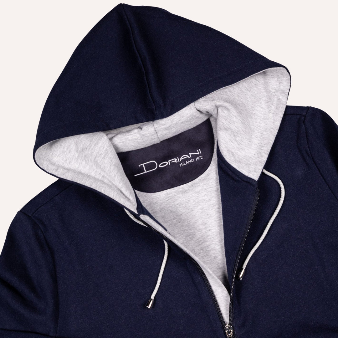 Navy Cotton Jersey Zip Hoodie