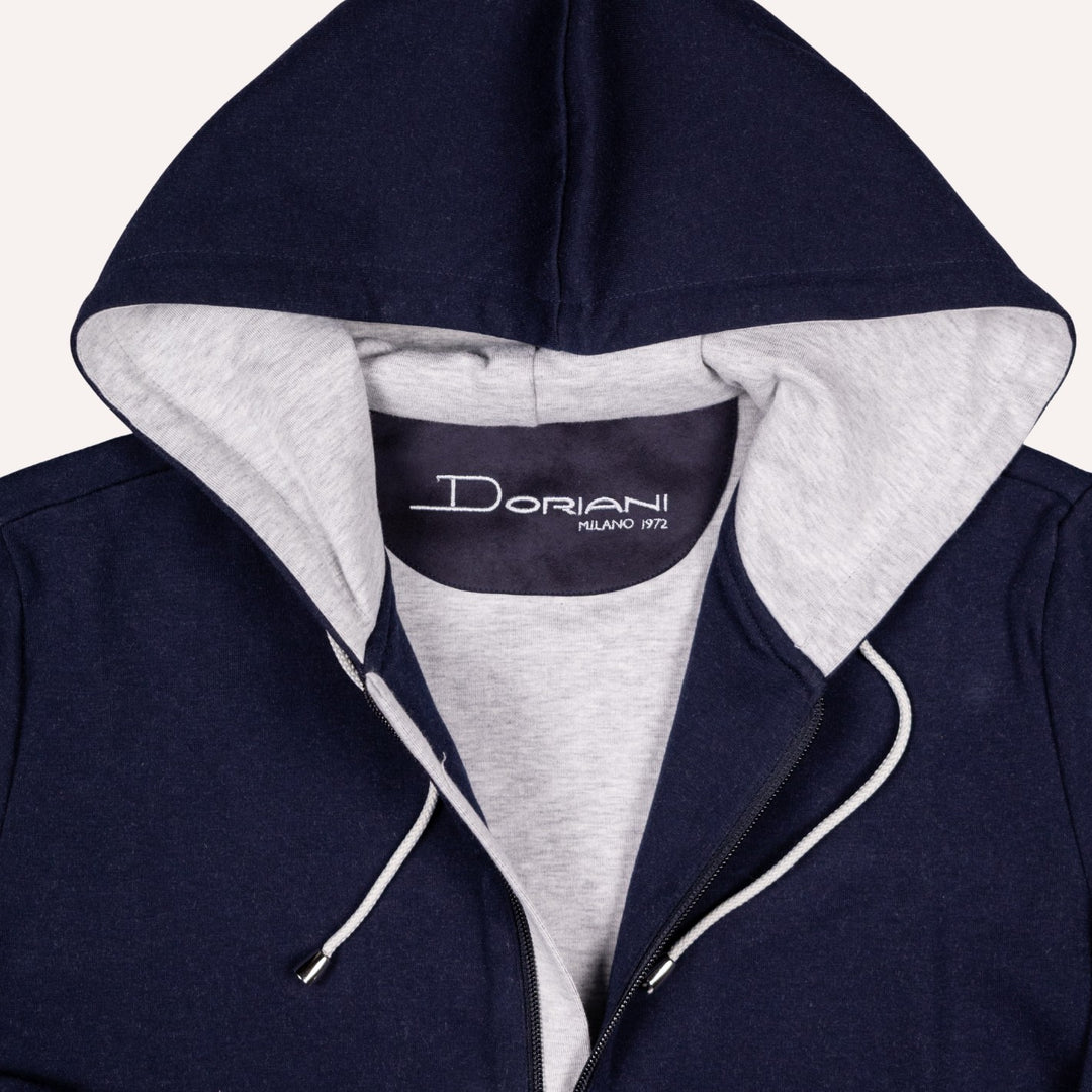 Navy Cotton Jersey Zip Hoodie