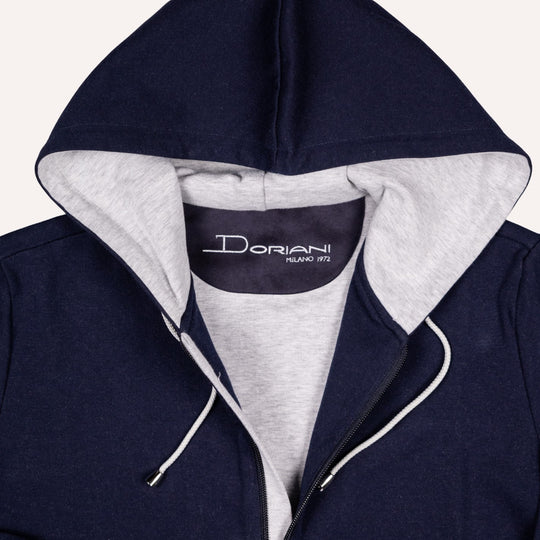 Navy Cotton Jersey Zip Hoodie