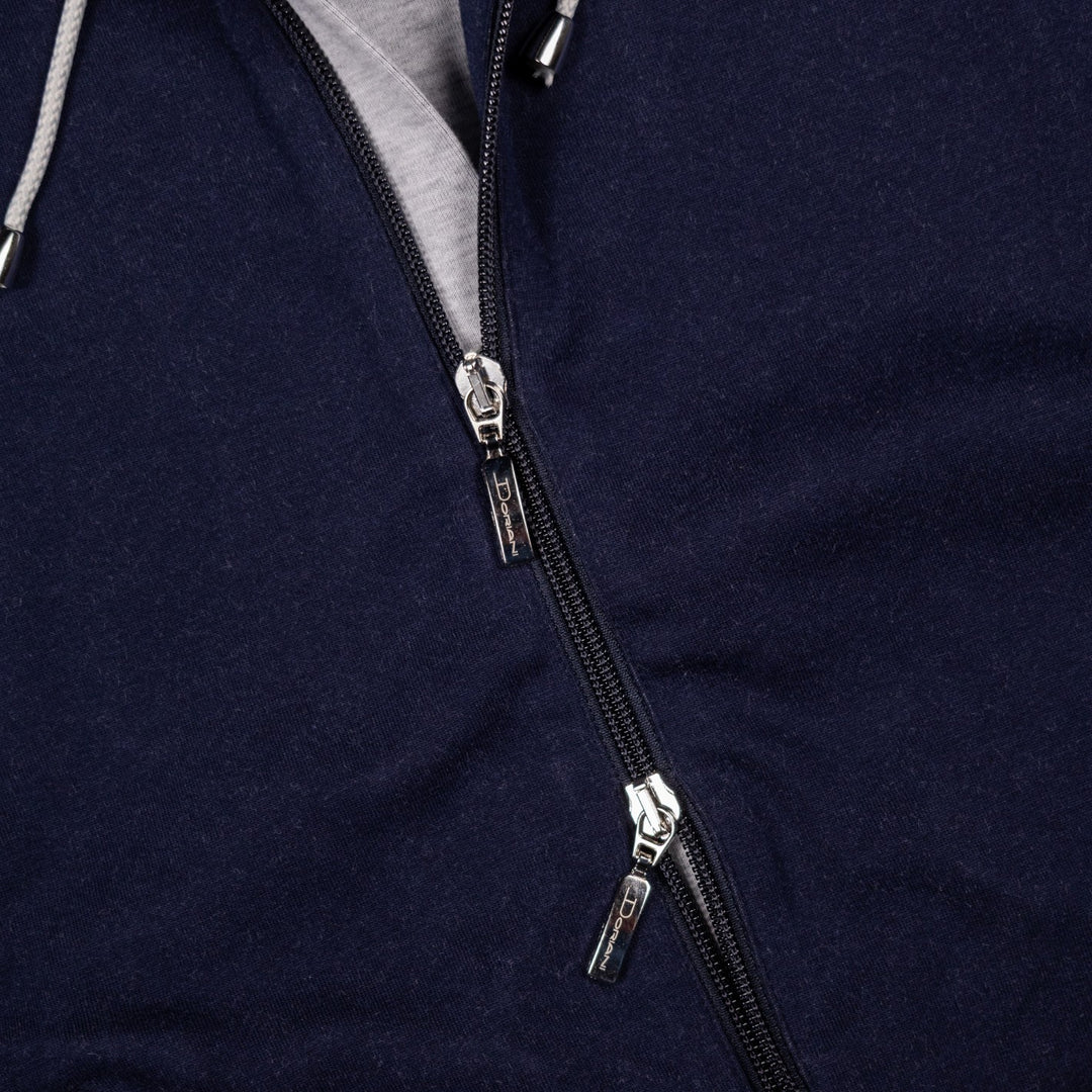 Navy Cotton Jersey Zip Hoodie