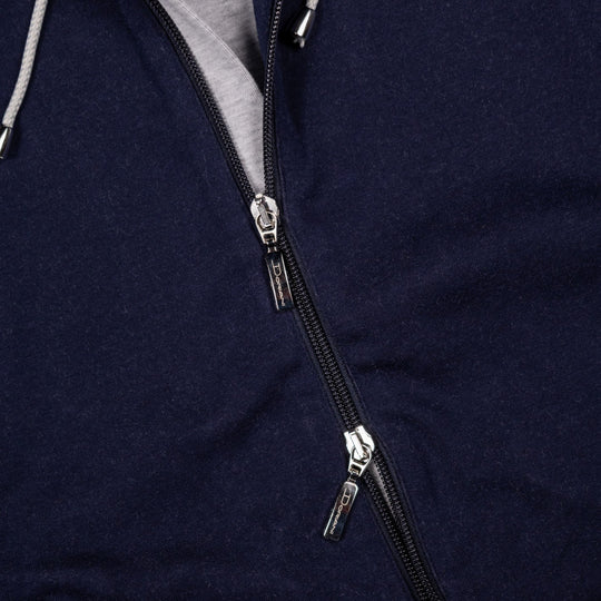 Navy Cotton Jersey Zip Hoodie