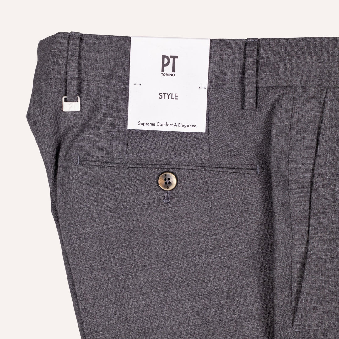 Grey Tropical Wool Pleated Slim Fit Trousers