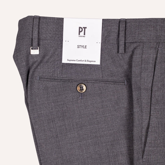 Grey Tropical Wool Pleated Slim Fit Trousers