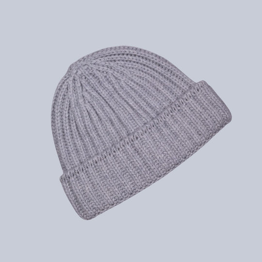 Grey Ribbed Cashmere Beanie