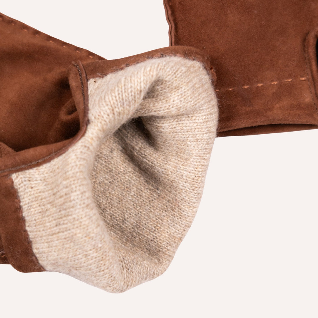 Mid Brown Suede Cashmere Lined Gloves