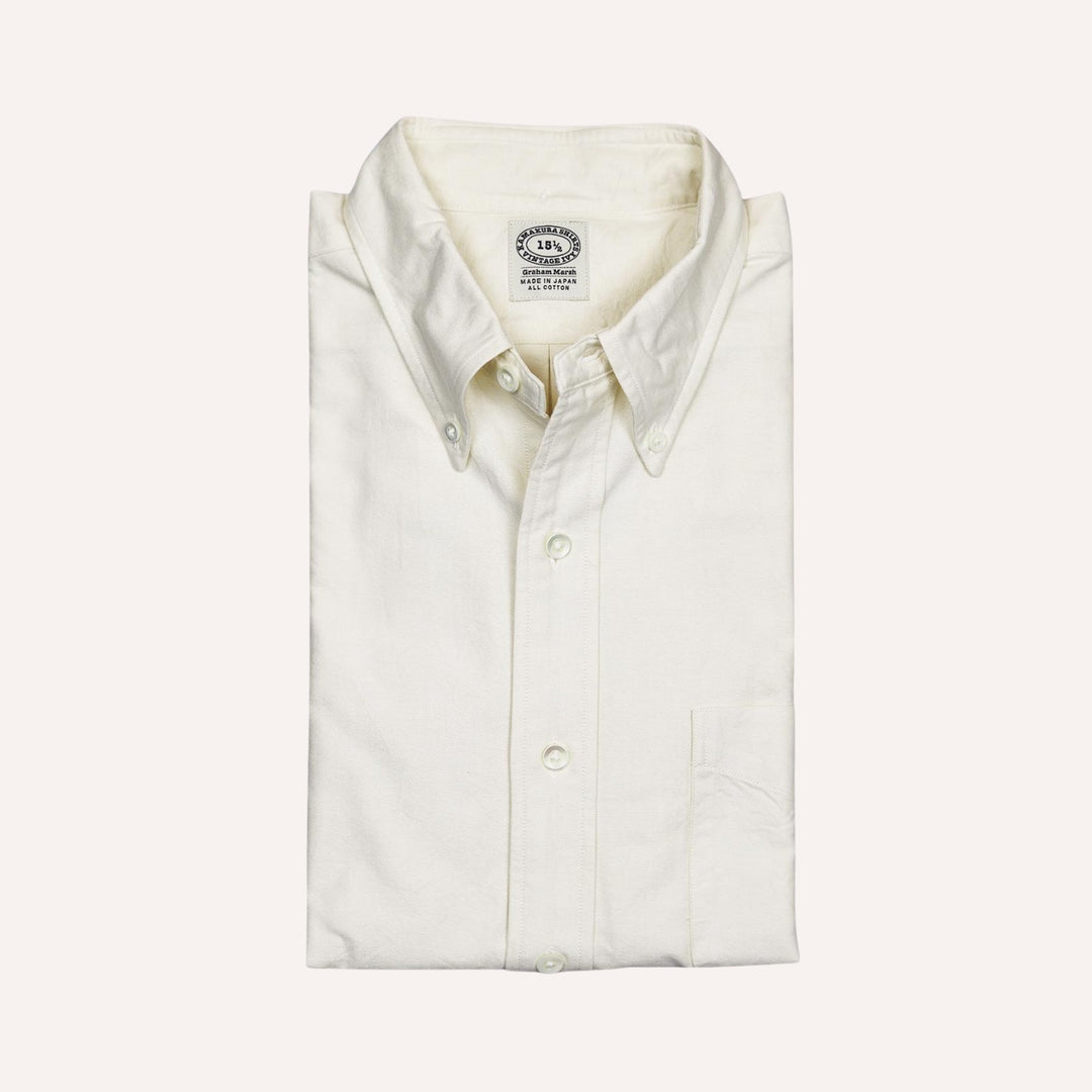 Ecru Washed Oxford Button Down Shirt