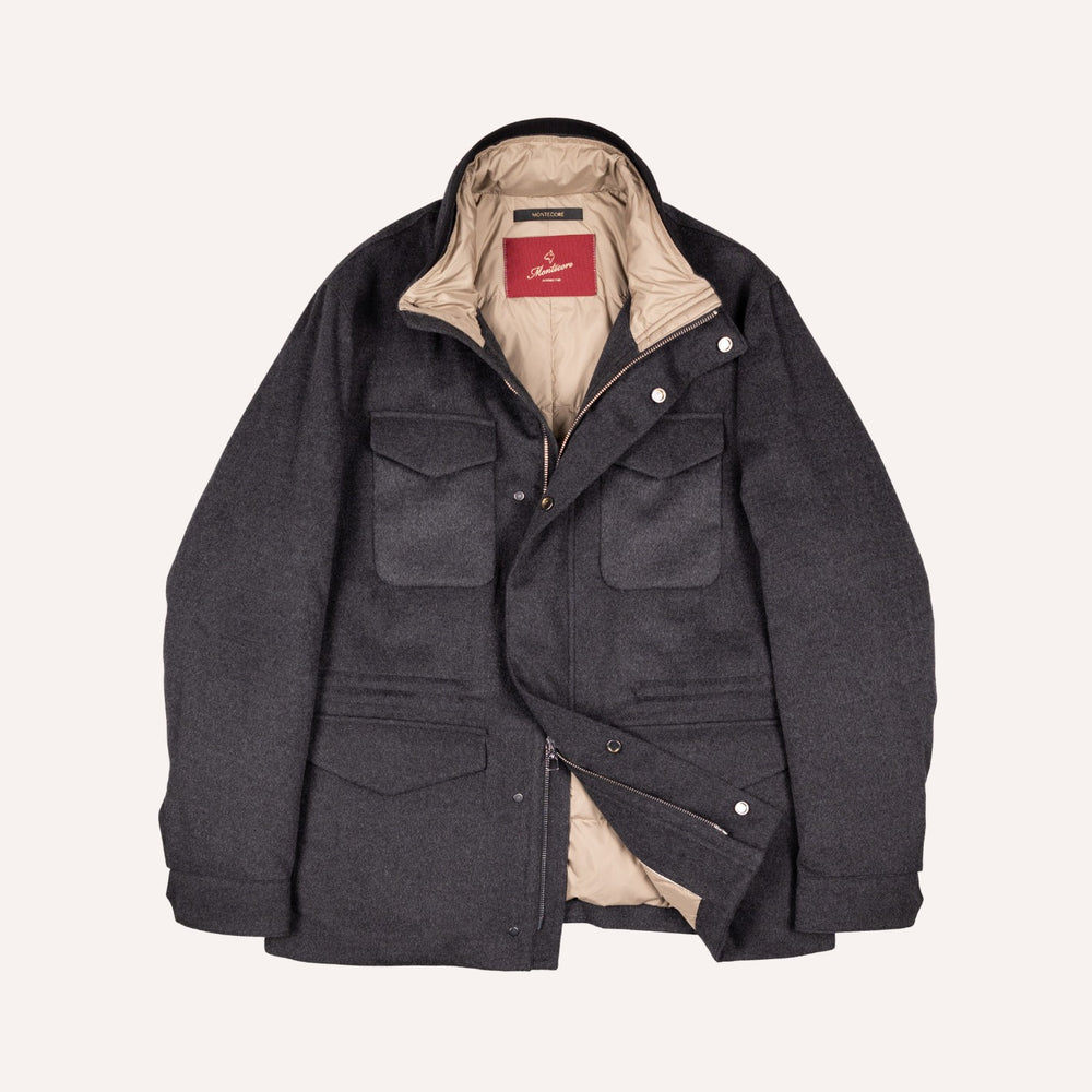 Charcoal Grey Wool Padded Field Jacket