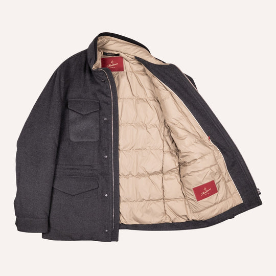 Charcoal Grey Wool Padded Field Jacket
