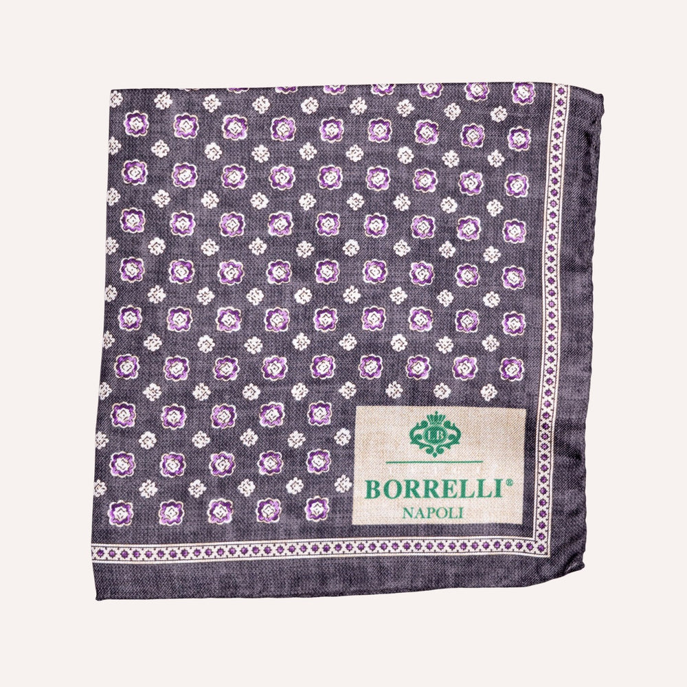 Washed Black Purple Flower Pattern Pocket Square