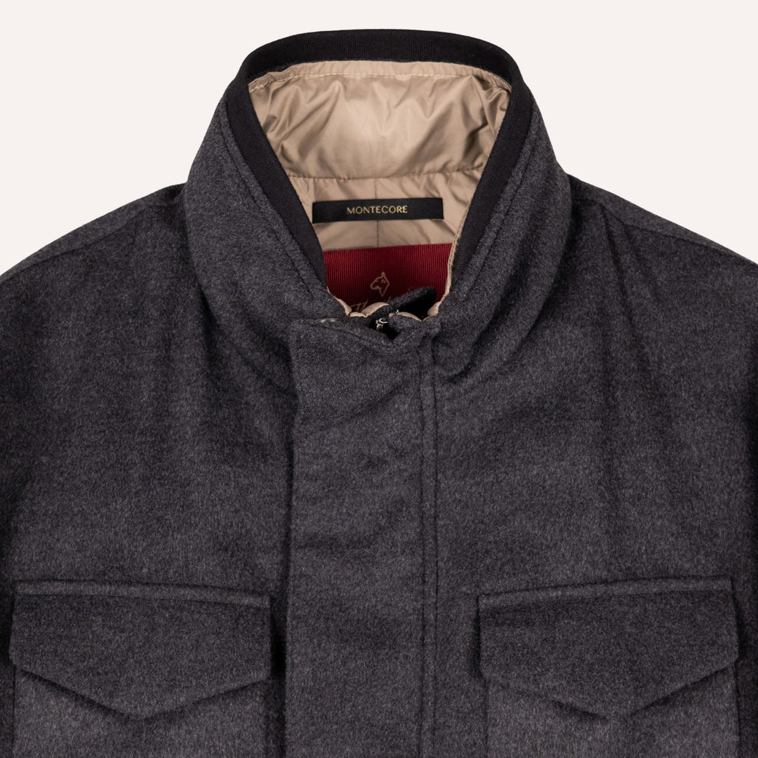 Charcoal Grey Wool Padded Field Jacket