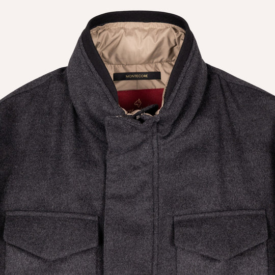 Charcoal Grey Wool Padded Field Jacket