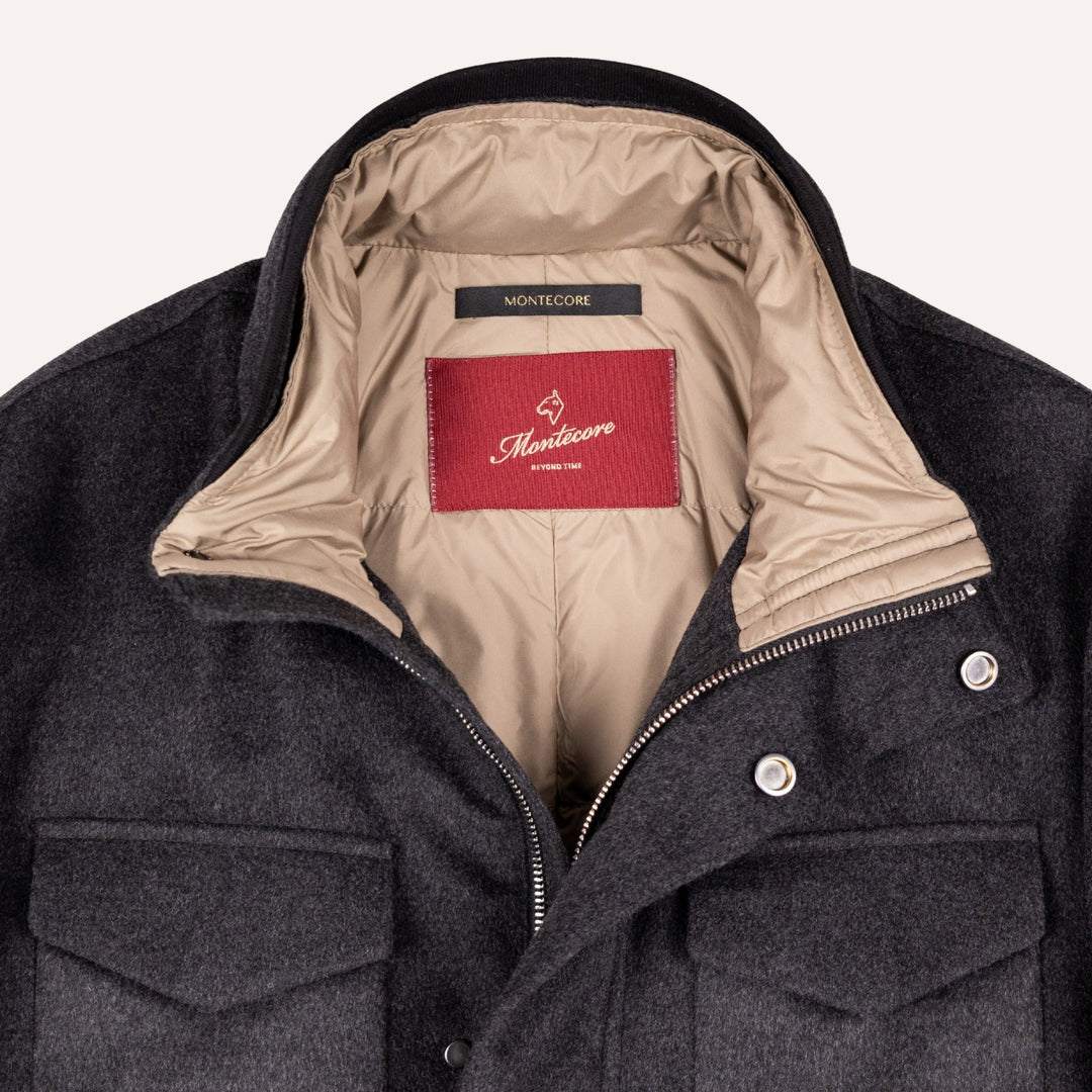 Charcoal Grey Wool Padded Field Jacket