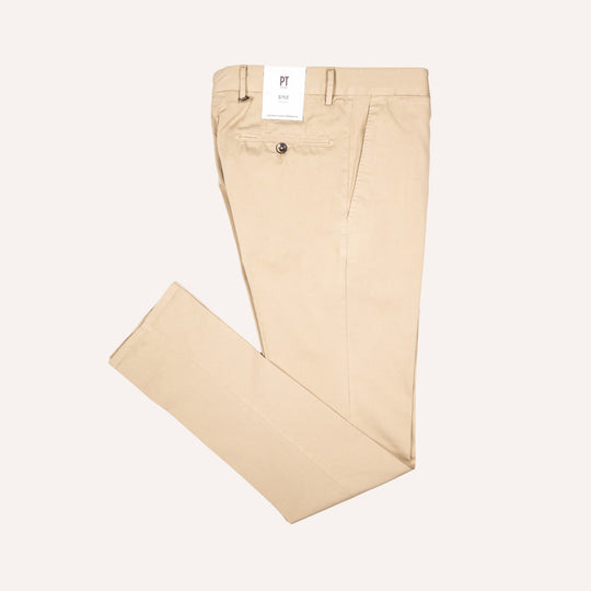Beige Cotton Silk Slim Fit Chino Trouser