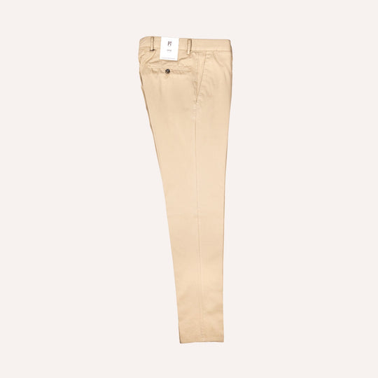 Beige Cotton Silk Slim Fit Chino Trouser