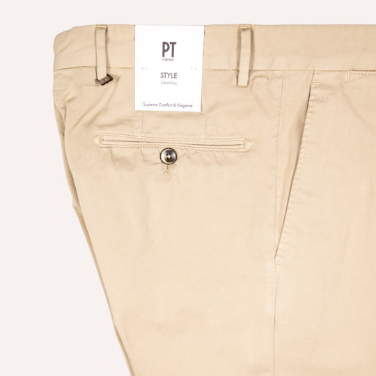 Beige Cotton Silk Slim Fit Chino Trouser