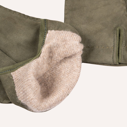 Olive Green Suede Cashmere Lined Gloves