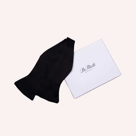 Black Ribbed Silk Cotton Bow Tie