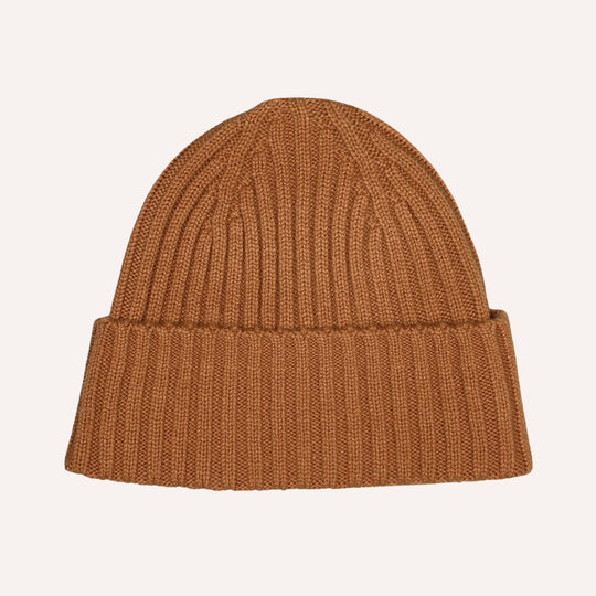 Cinnamon Brown Ribbed Cashmere Beanie