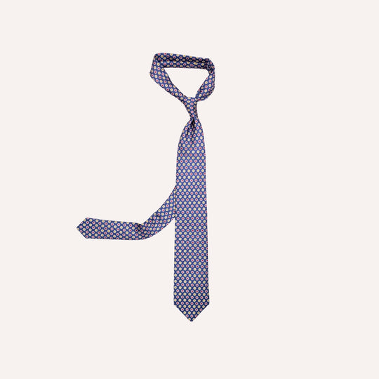 Blue Flower Geometric Pattern Silk Tie