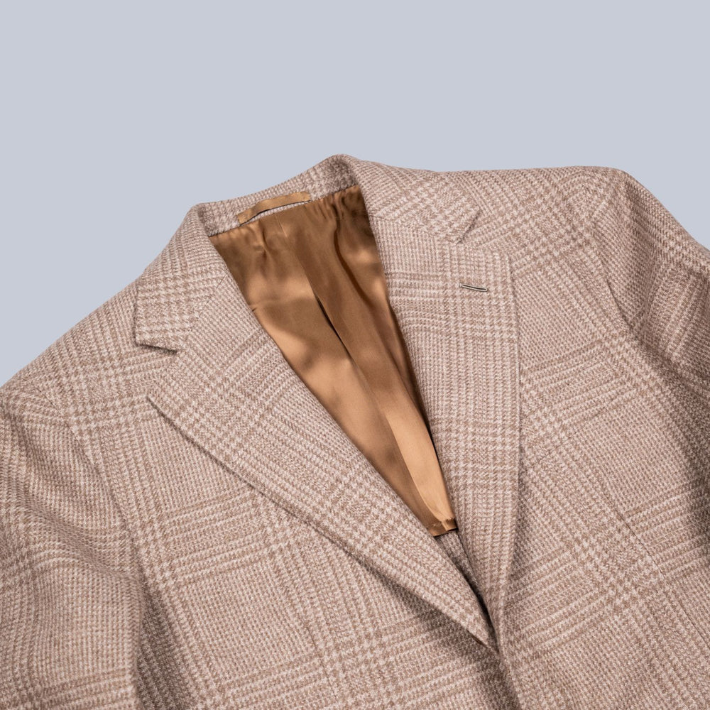 Beige Glencheck Undyed Cashmere Blazer