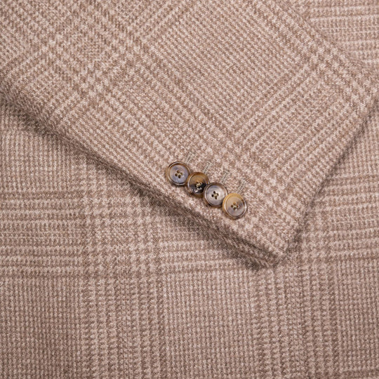 Beige Glencheck Undyed Cashmere Blazer