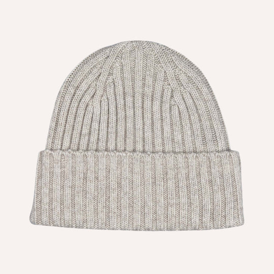 Oatmeal Ribbed Cashmere Beanie