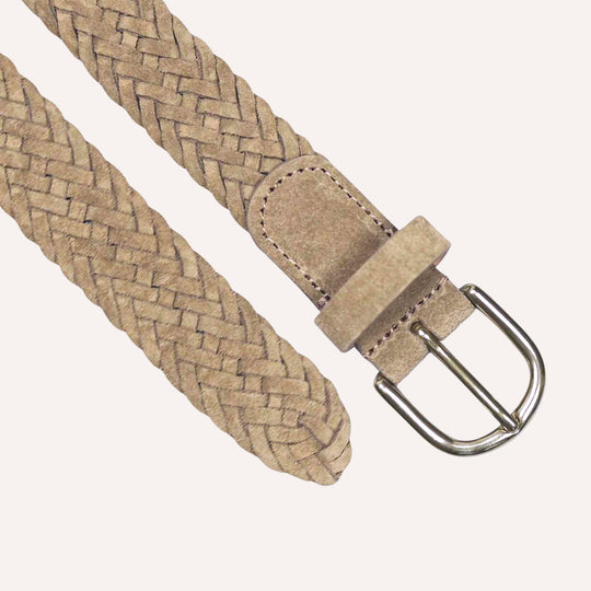 Dark Beige Woven Suede Brass Buckle Belt